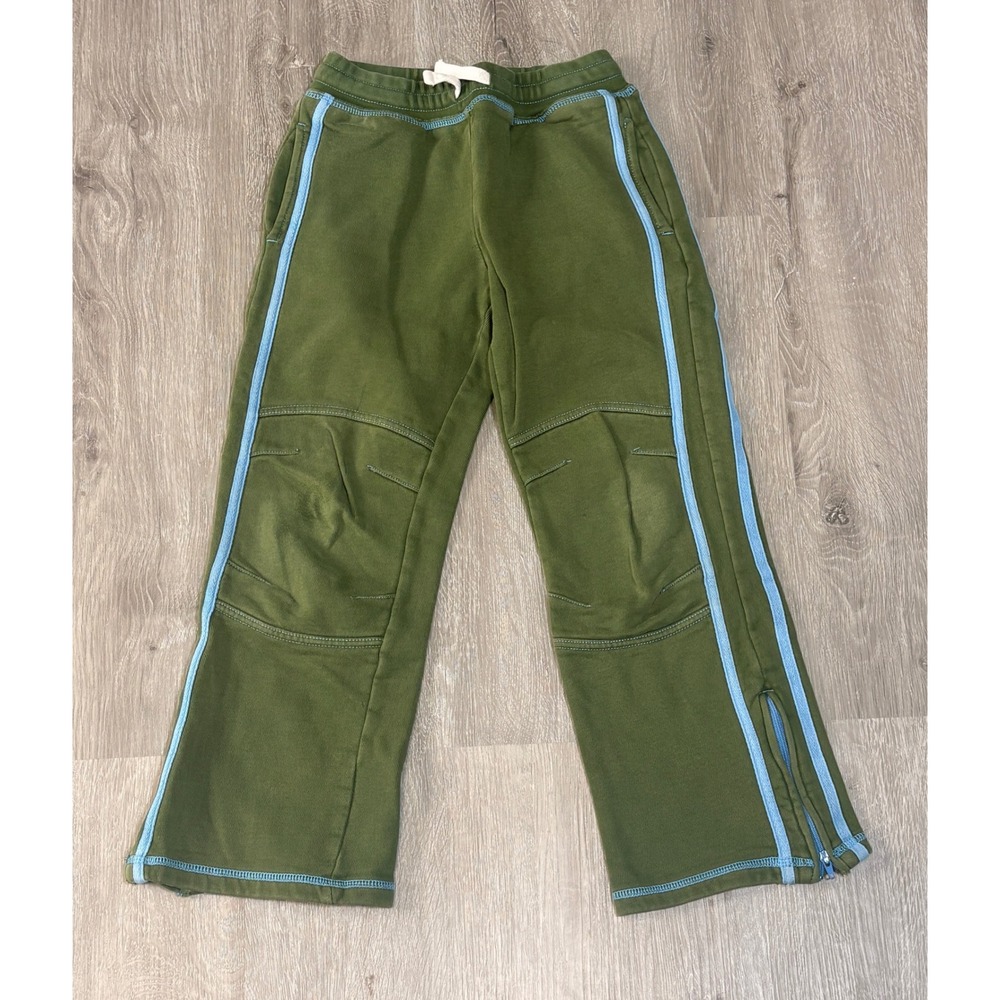 Mini Boden Boys Olive Green Blue Stripe Zip Ankle Sweatpants Joggers Size 9Y